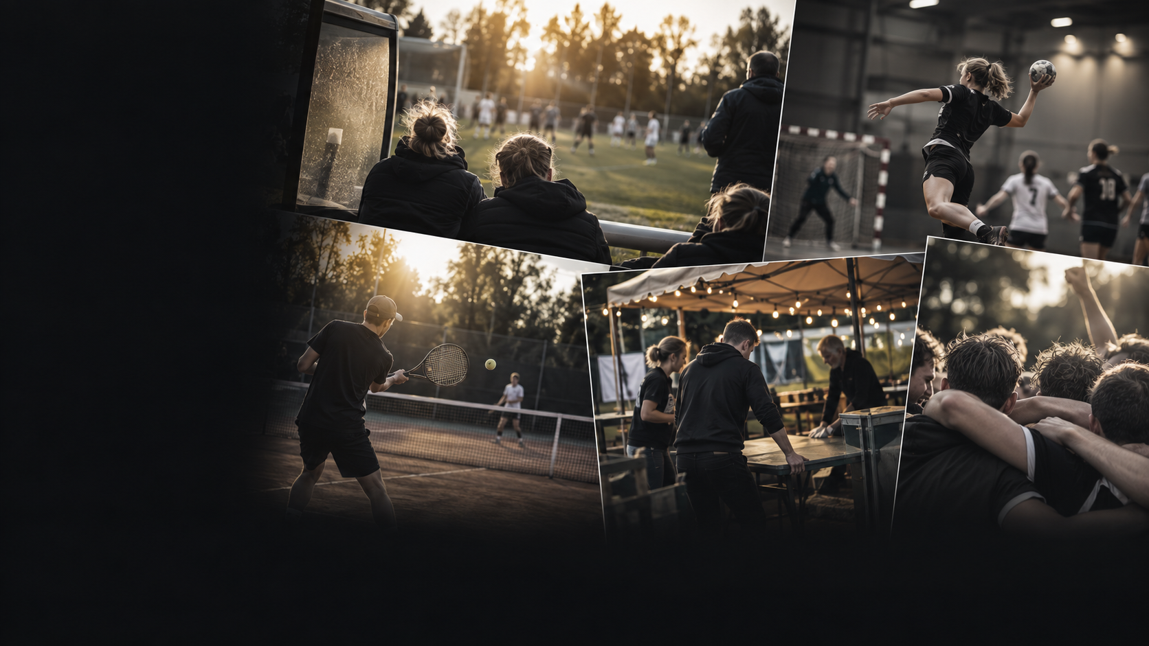 Collage van voetbal, handbal, tennis en vrijwilligers rond Zenderen Vooruit